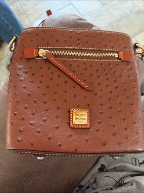 Dooney & Bourke Chestnut Ostrich-Embossed Crossbody with Gold-Tone Hardware